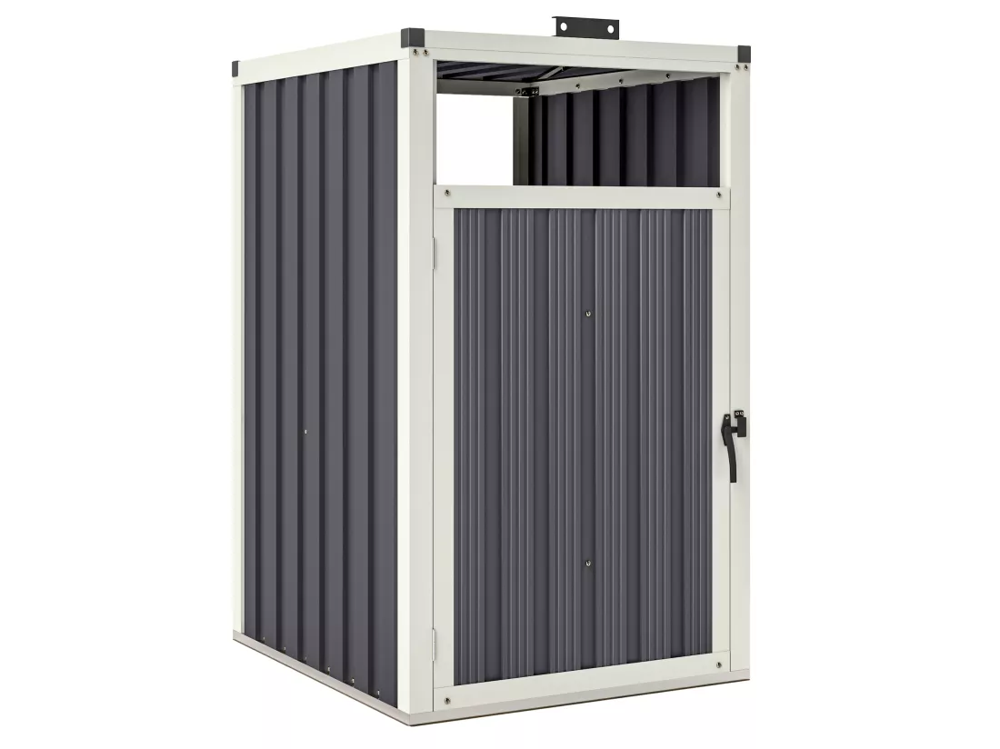 Abri poubelle - cache poubelle - 240L - porte, couvercle - tôle acier ondulé blanc gris