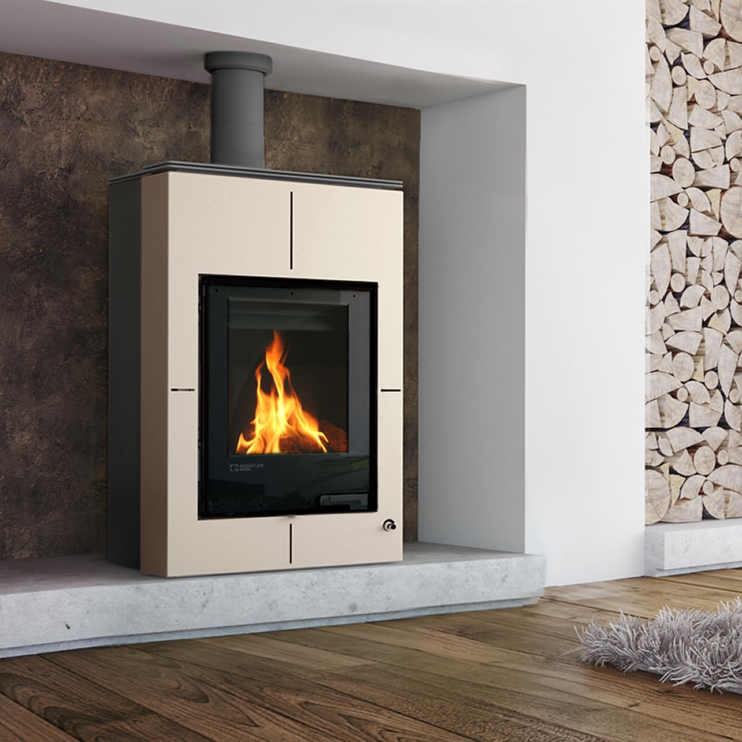 HSF34-040 Vario Saporo Manual Wasserführender Kaminofen Creme 11/5 kW/A