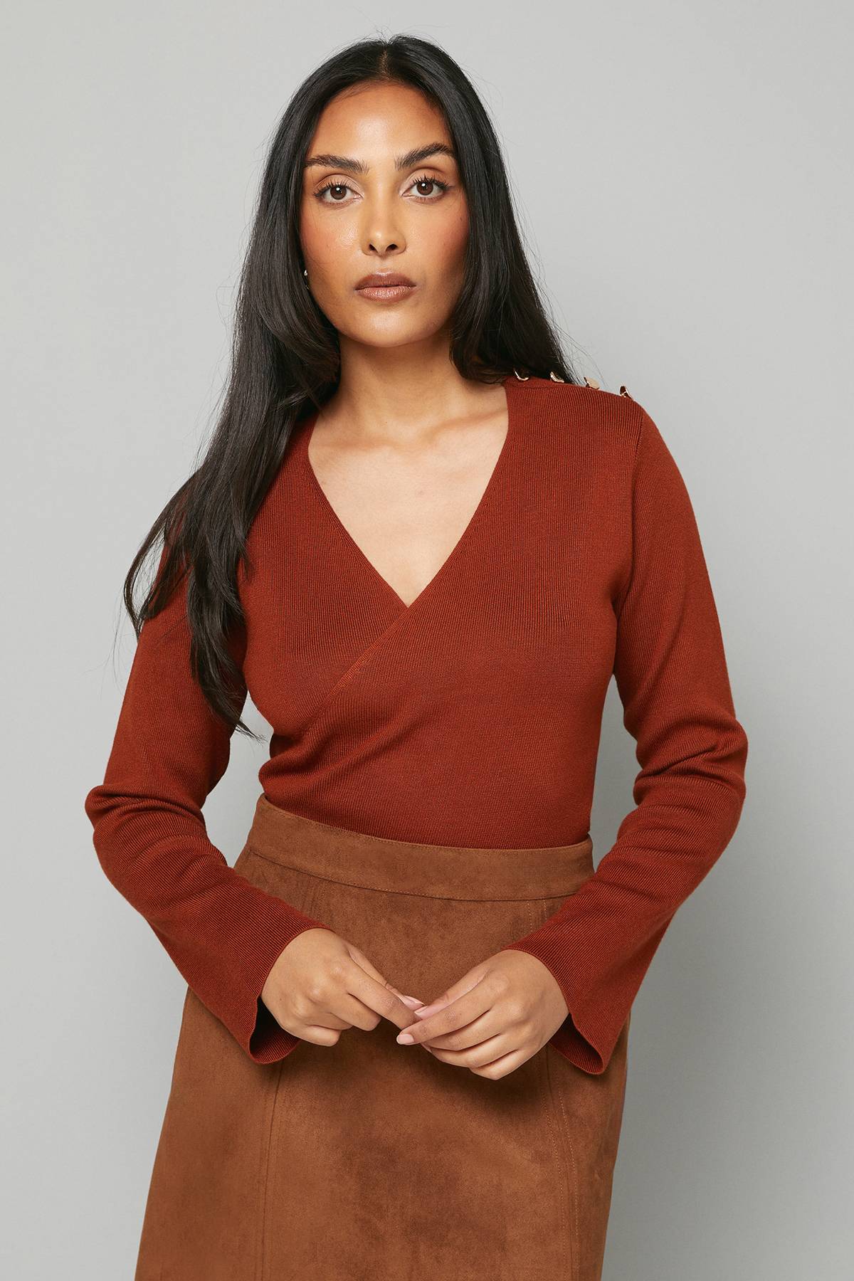 Wallis Haut Tricoté Peplum Petite à Détail Côtelé Asymétrique