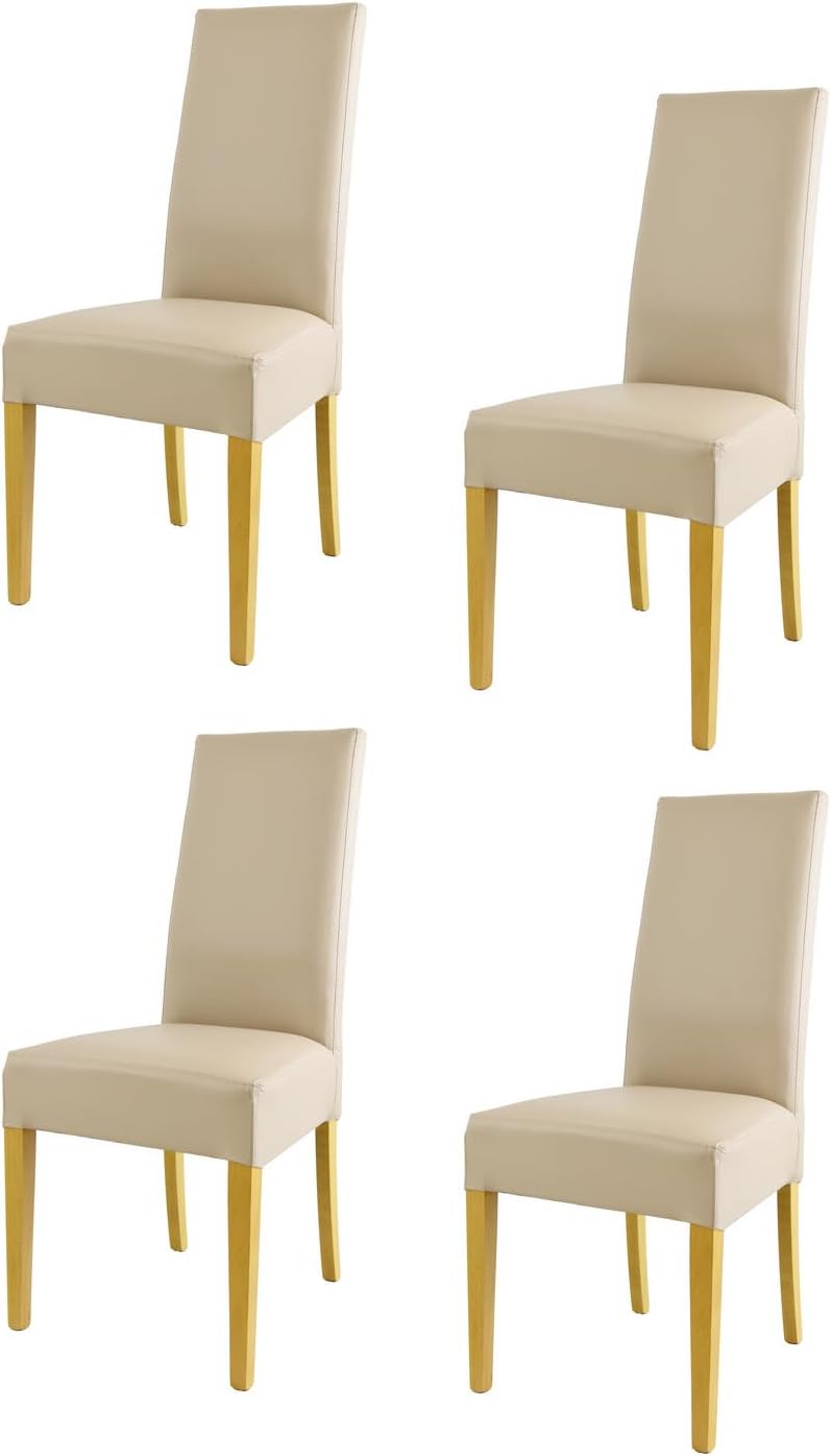 t m c s Tommychairs - 4er Set Moderne Stühle Luisa für Küche und Esszimmer, robuste Struktur aus lackiertem Buchenholz Farbe Eiche, Gepolstert und mit Kunstleder in der Farbe Leinen bezogen