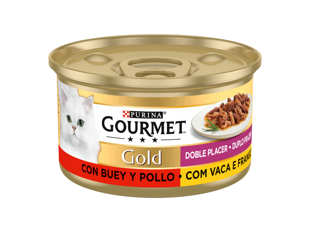 COMIDA HÚMIDA PARA GATO GOURMET GOLD COM VACA E FRANGO 85G