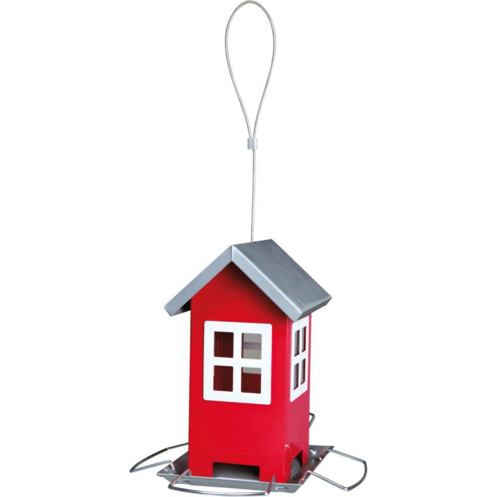Mangeoire maisonnette rouge à suspendre hauteur 19 cm, pour graines oiseaux