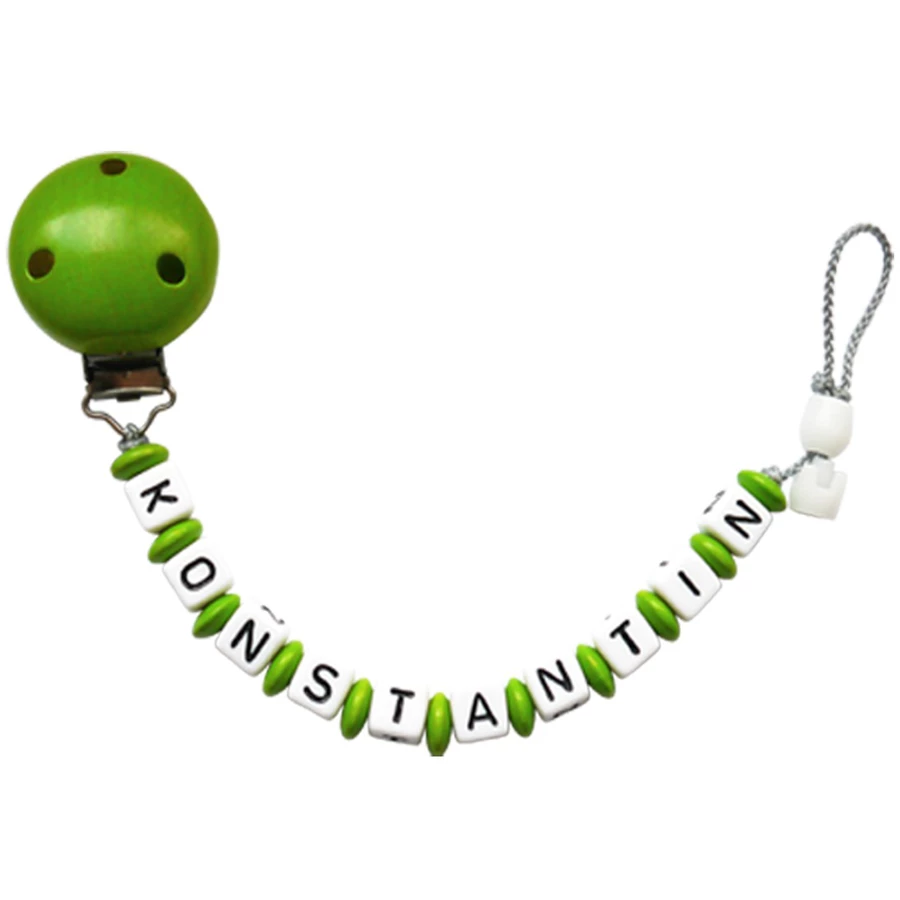 Schnullireich Schnullerkette mit Namen bis 10 Buchstaben Lange Namen Grün