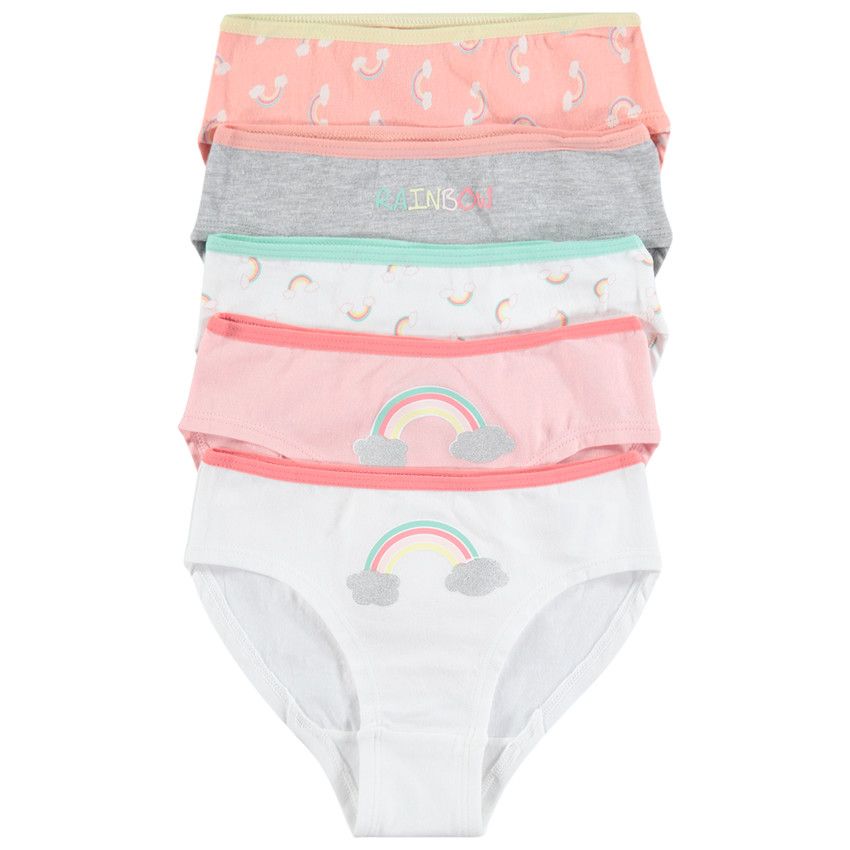 Lot de 5 culottes en coton avec motifs colorés printés - Ecru