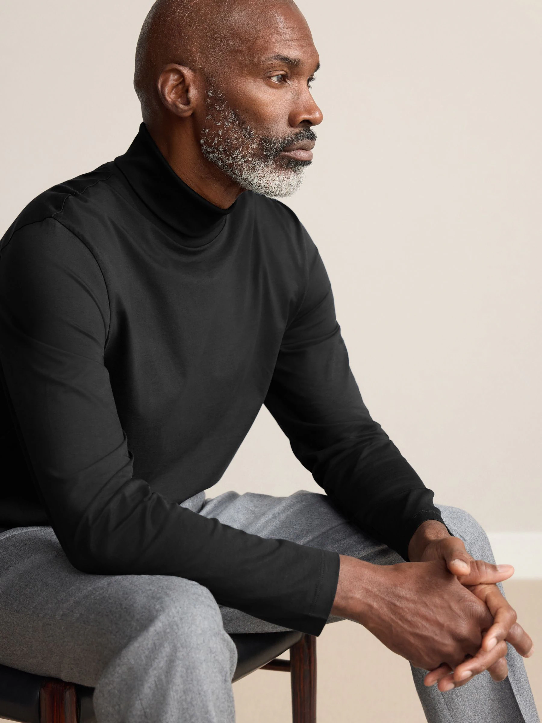 Zwart - Signature SUPIMA® Cotton Long Sleeve Roll Neck T-Shirt