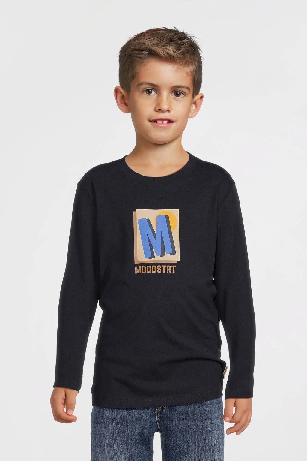 Moodstreet longsleeve Loek met printopdruk donkerblauw