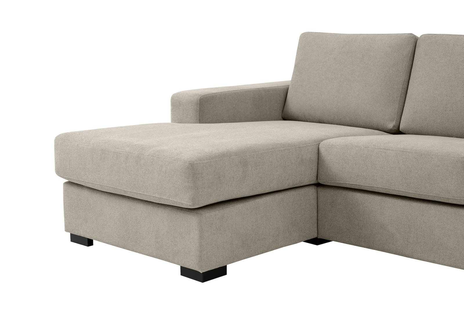 Modern Living U-sofa Sjeselong venstre med 2-seter og cosy corner høyre.Tekstil Brooklyn 14 Latte med Arm A og ben 2 sortbeiset eik.