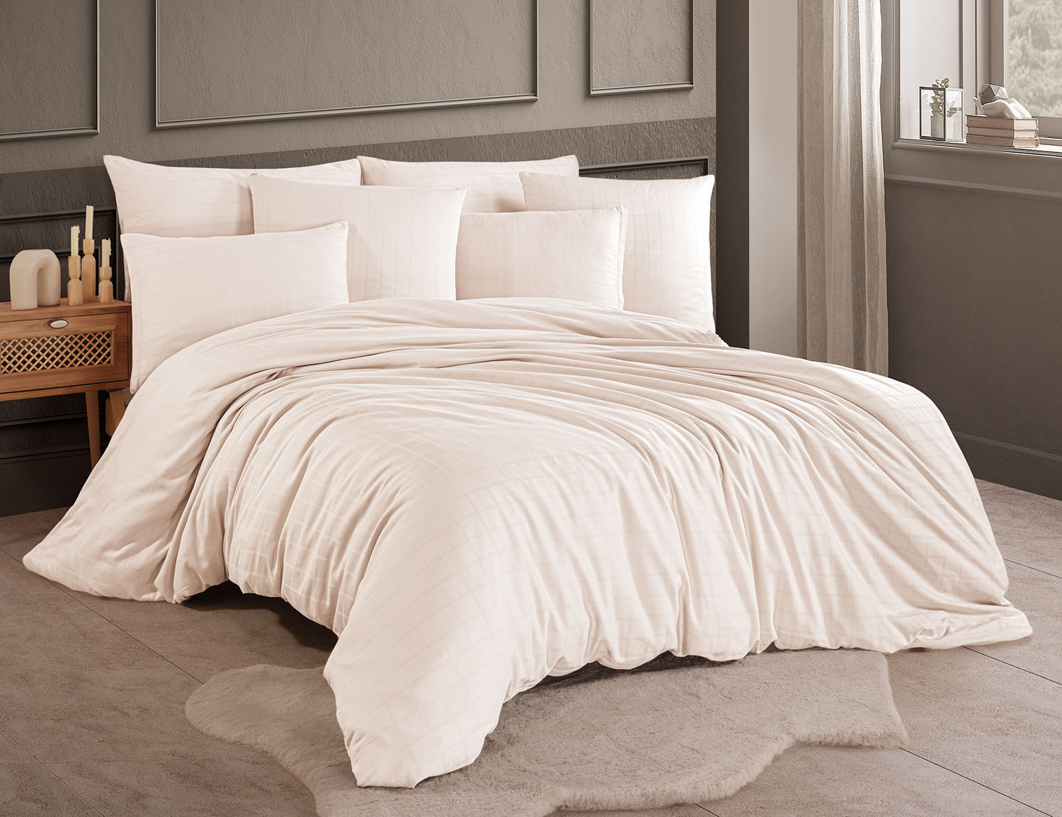 Bettwäsche mit kariertem Muster aus Damast