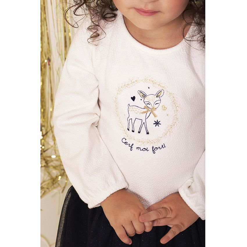 Robe de Fêtes bi-matière pour bébé fille - Ecru