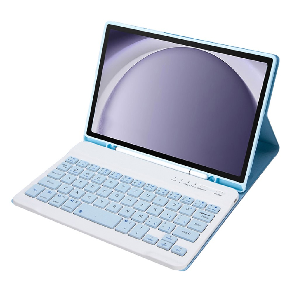 Samsung Galaxy Tab A9 Leder Tasche mit abnehmbarer Bluetooth Tastatur Keyboard   S-Pen Halterung (QWERTY) - Hellblau