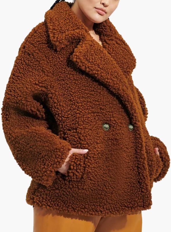 UGG - Gertrude Short Teddy Coat - Winterjas - Zwart - Kunstfleece
