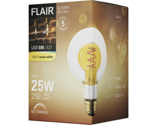 FLAIR LED Globe Bulb G95 helder/goud E27/4W (25W) 250 lm 1800 K warm wit
