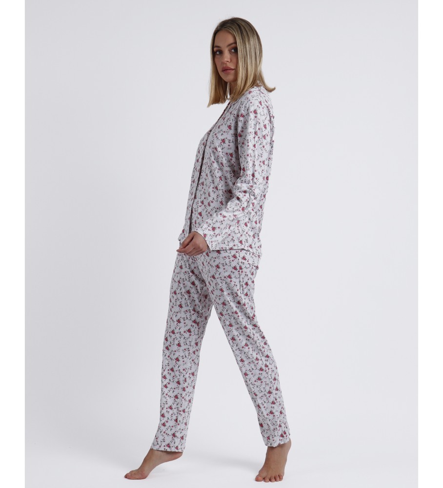 Pijama Admas de manga comprida aberto, rosa, com estampa 