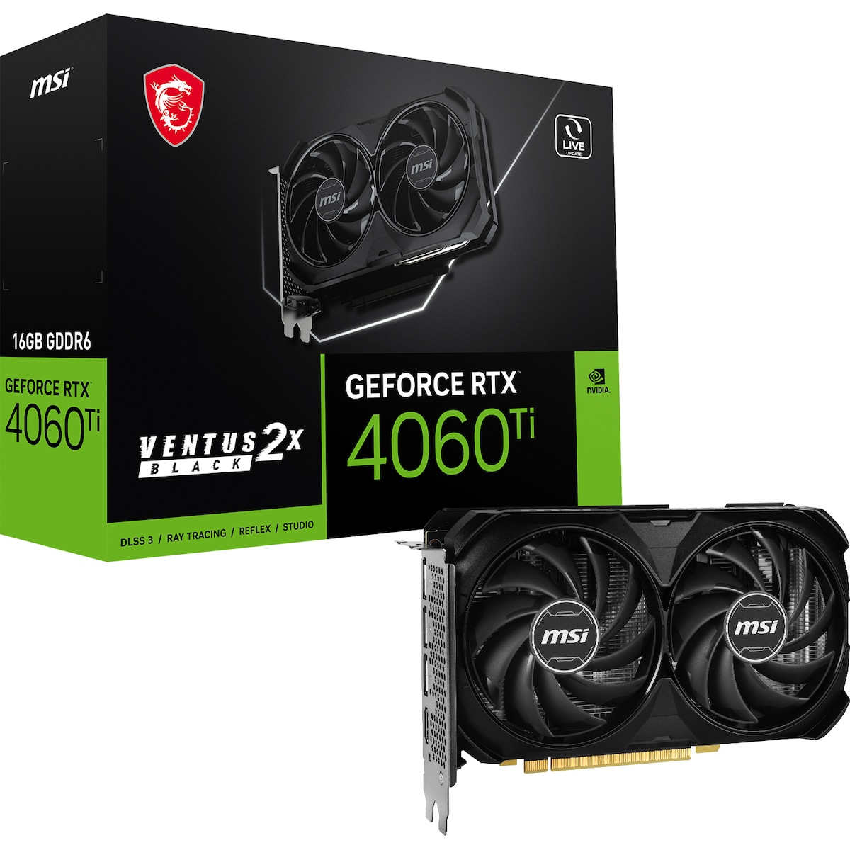 MSI GeForce RTX 4060 Ti Ventus 2X Black OC 16GB grafikkort