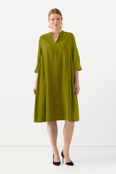 Midikleid, Struktur, A-Linie, Tunika-Ausschnitt, 3/4-Arm