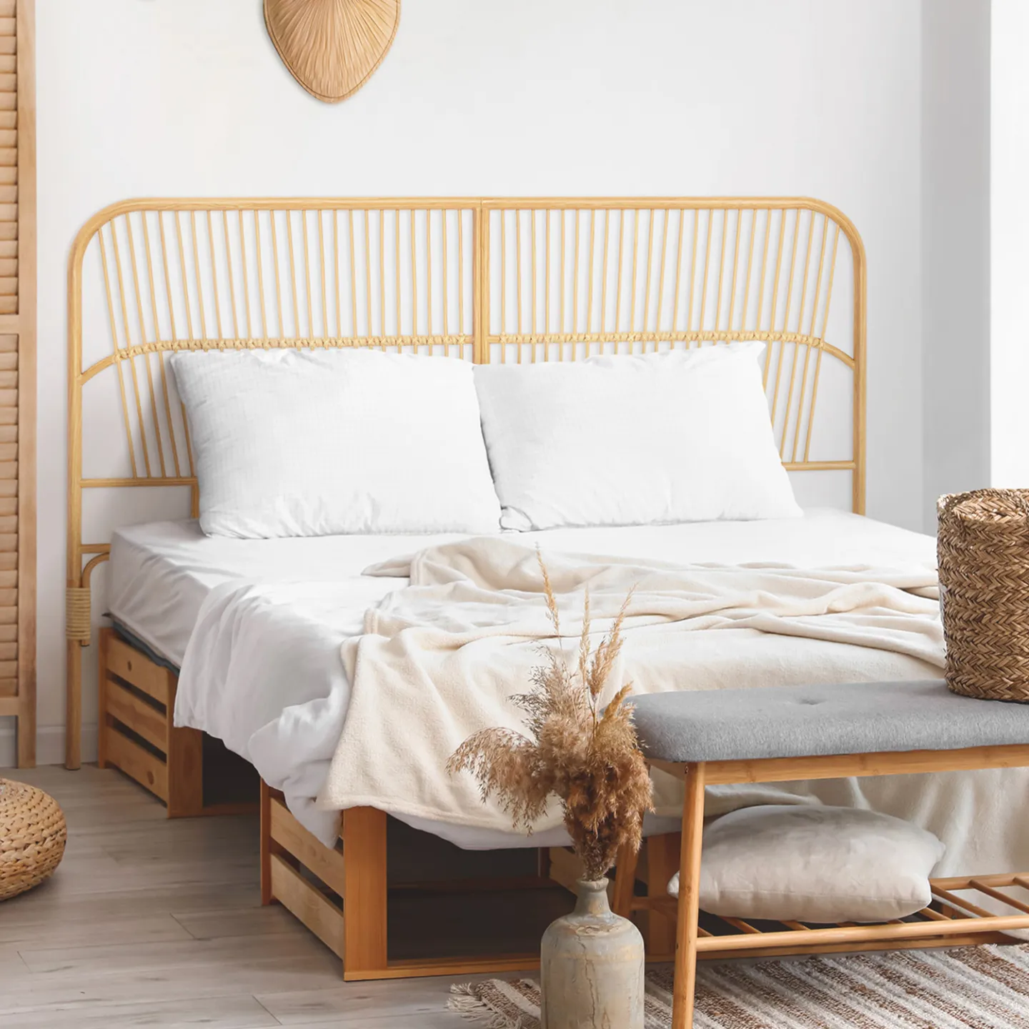 Tête de lit sur pied DEVI 160 cm effet rotin