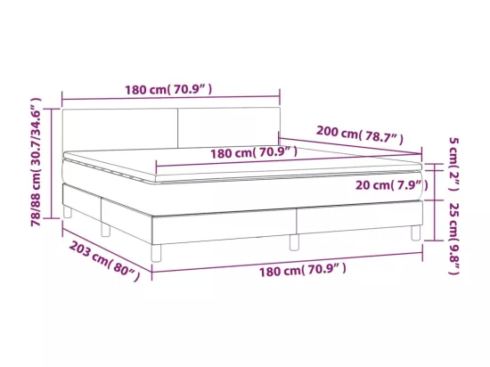 Sommier tapissier matelas et LED Bleu foncé 180x200 cm Velours