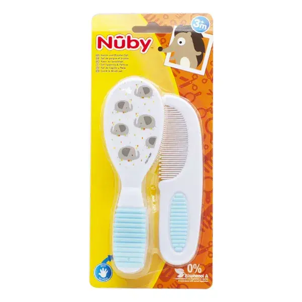 Nuby Set de Peigne et Brosse Bleu Motifs Bateaux