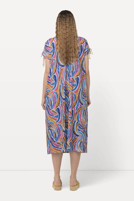 Jersey-Midikleid, A-Linie, V-Ausschnitt, Halbarm