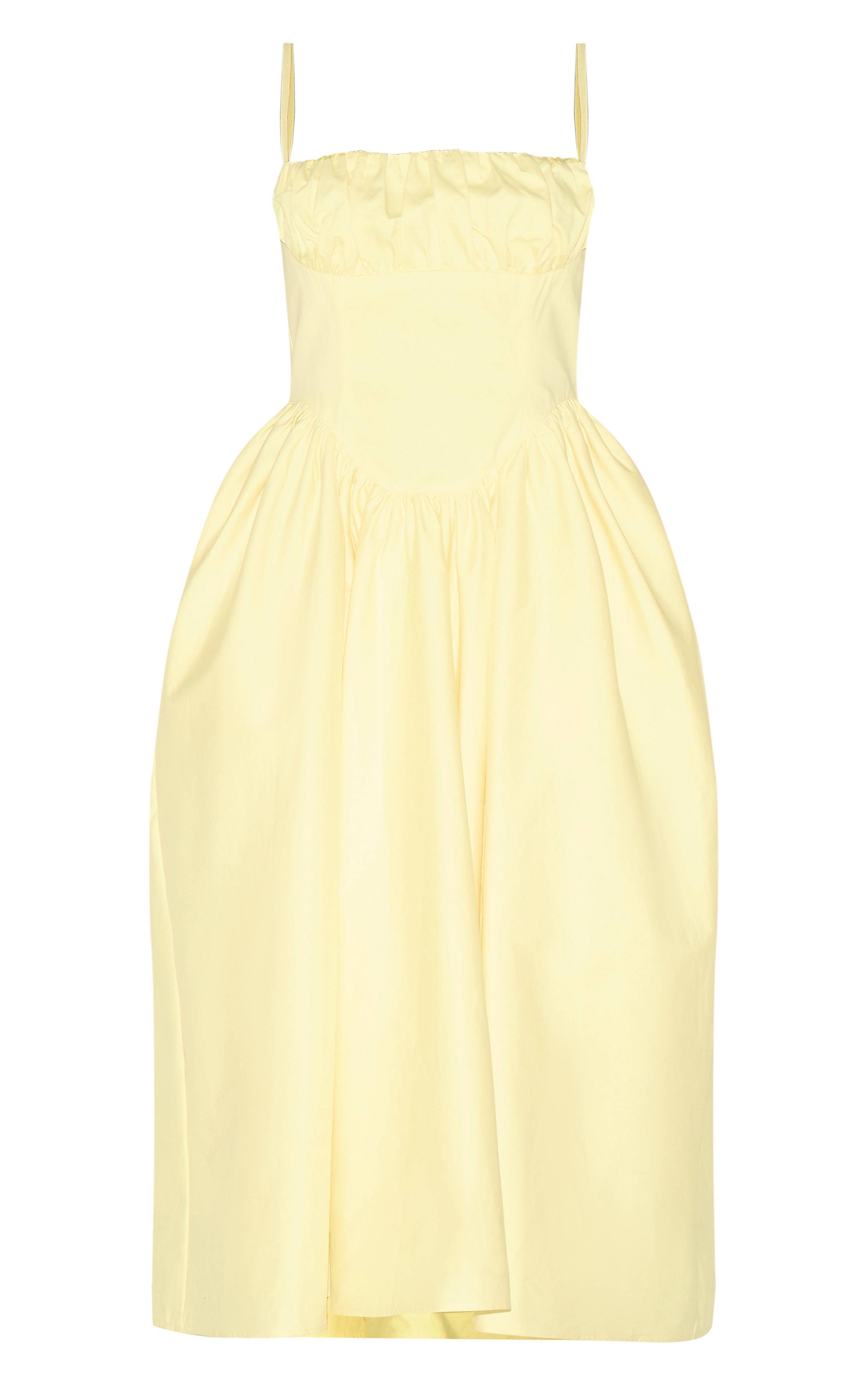 Citron Robe Mi-longue À Bretelles Avec Bustier Froncé À Corset Et Imprimé Floral Abstrait