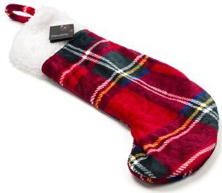 Decoris - Kerstsok - Rood - 50 x 29 centimeter - Schotse Ruit - Fluweel