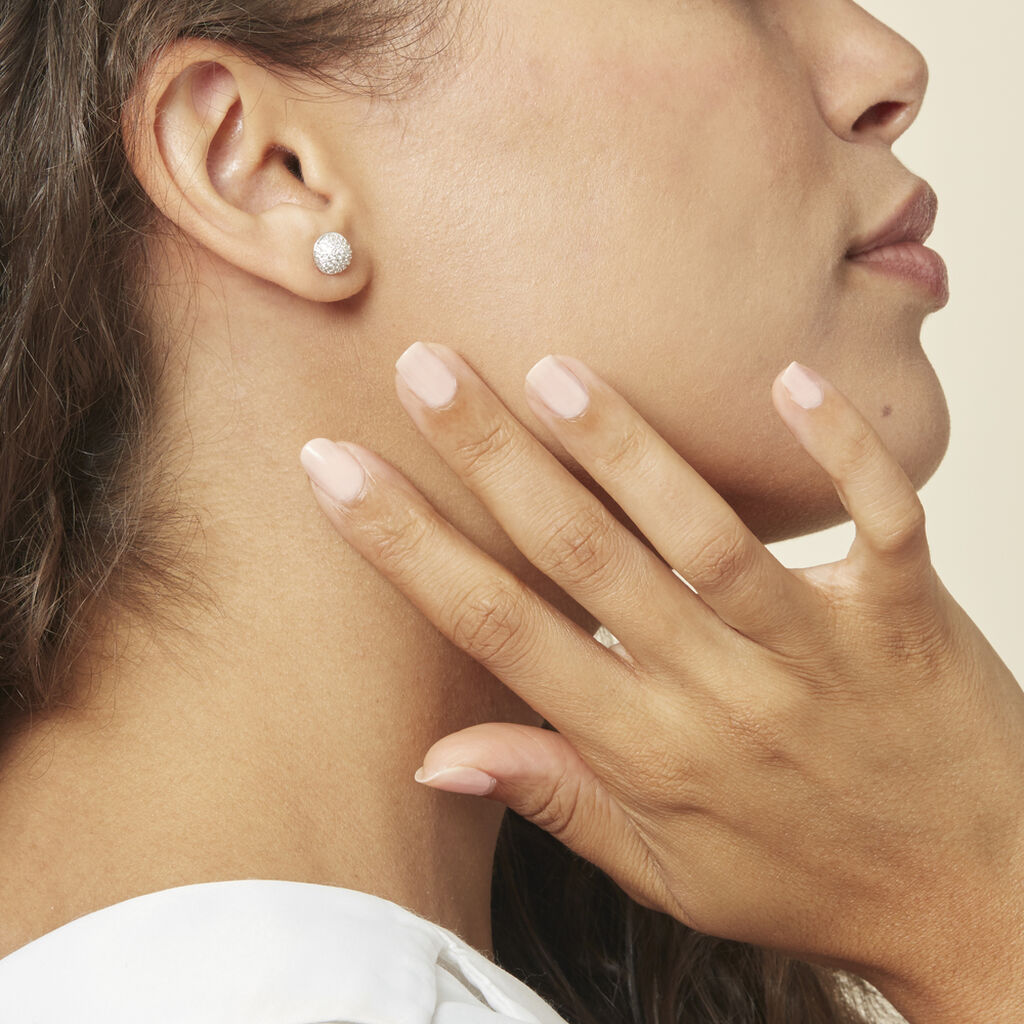 Boucles D'oreilles Puces Perta Argent Blanc Oxyde De Zirconium
