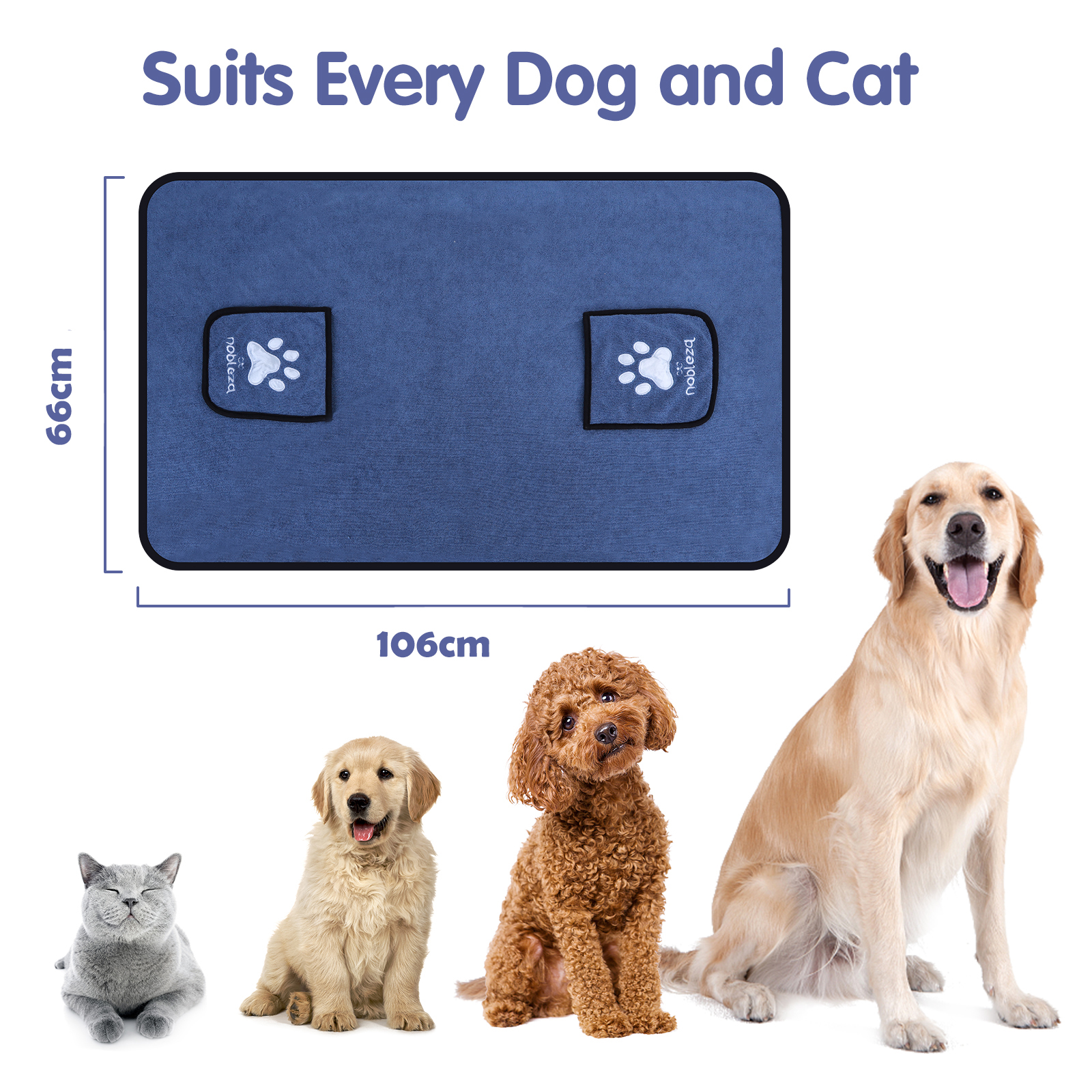 Toalha para cães Nobleza, macia e durável, ultra absorvente, ideal para secar cães de todos os portes.