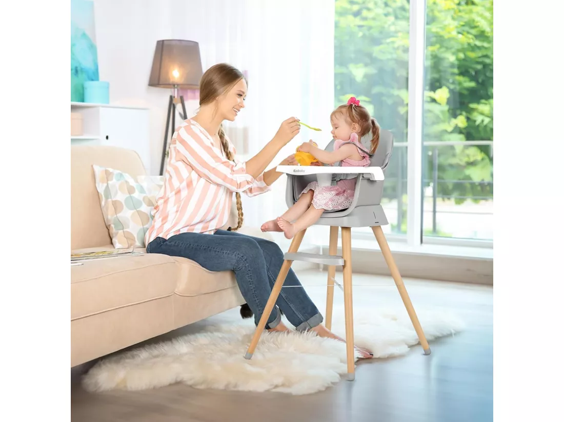 Ezebaby 6 en 1 Chaise Haute Bébé,Siège d'Appoint,Chaise pour Enfants Multifonctionnelle,Repose-Pieds pour Bébé à partir de 6 mois (Gris)