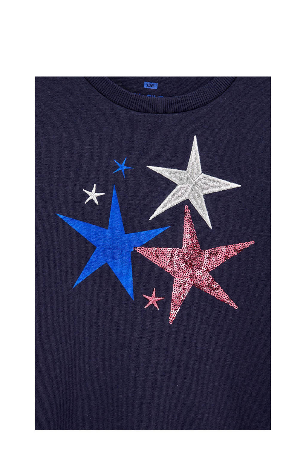 WE Fashion sweater met printopdruk en pailletten donkerblauw