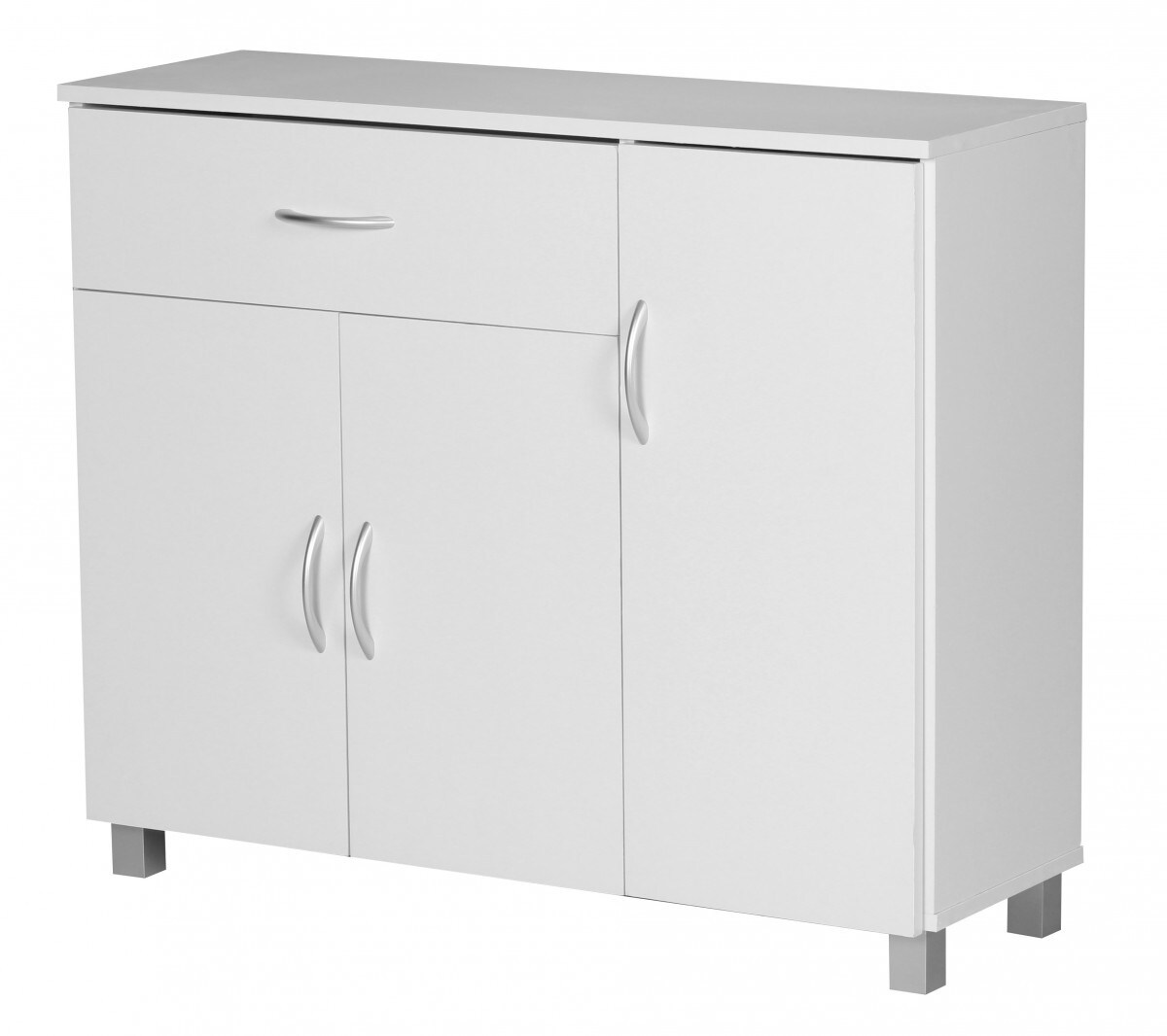 WOHNLING Sideboard Weiss 90 x 75 cm mit 3 Türen & 1 Schublade
