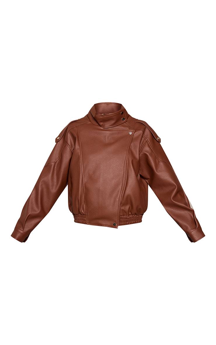Marron Veste De Motard Col Montant En Synthétiquecuir
