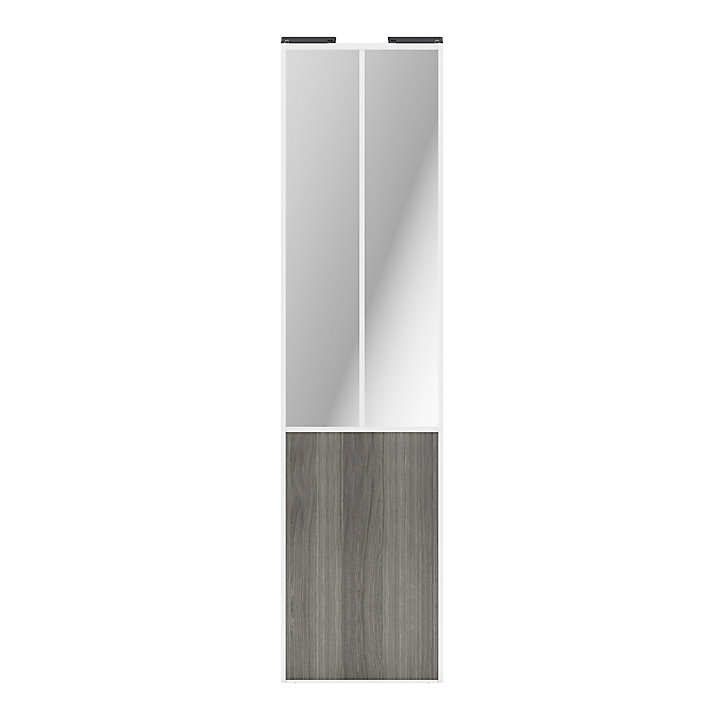 Porte de placard coulissante atelier effet chêne grisé profil blanc GoodHome Arius H. 248,5 x L. 61.2 cm + amortisseurs