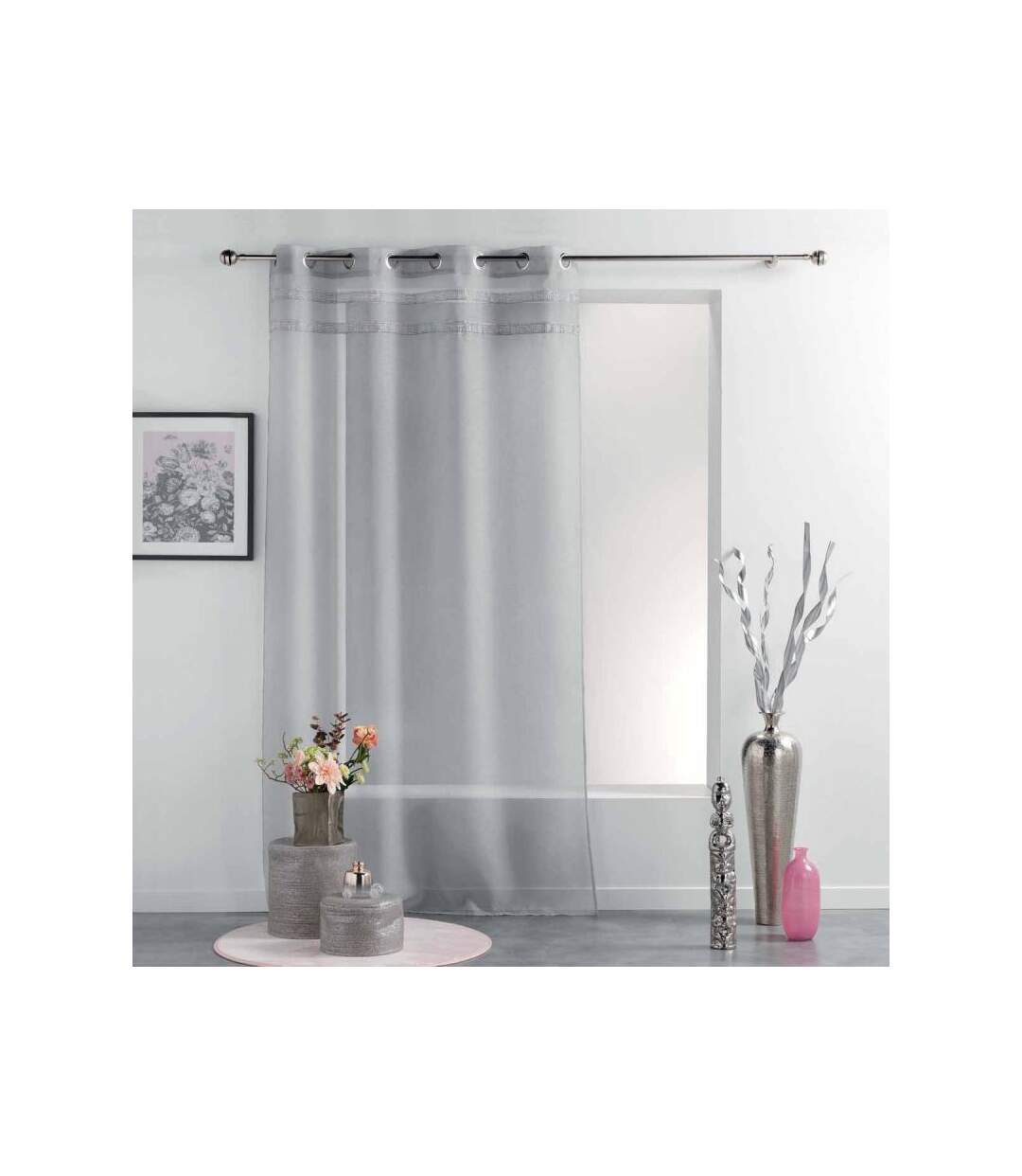 Rideau Voilage à Œillets Satinela 140x240cm Gris
