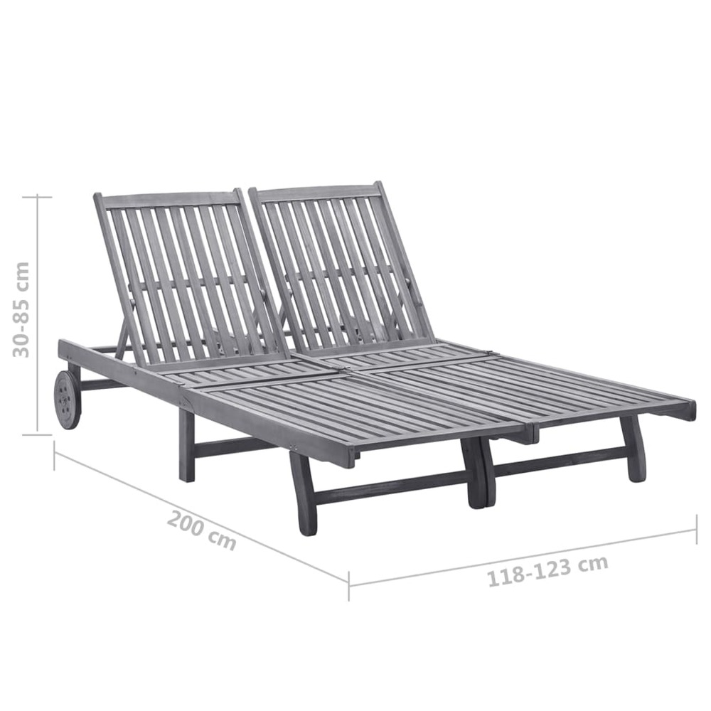 Transat chaise longue bain de soleil lit de jardin terrasse meuble d'extérieur 2 places avec coussin acacia gris