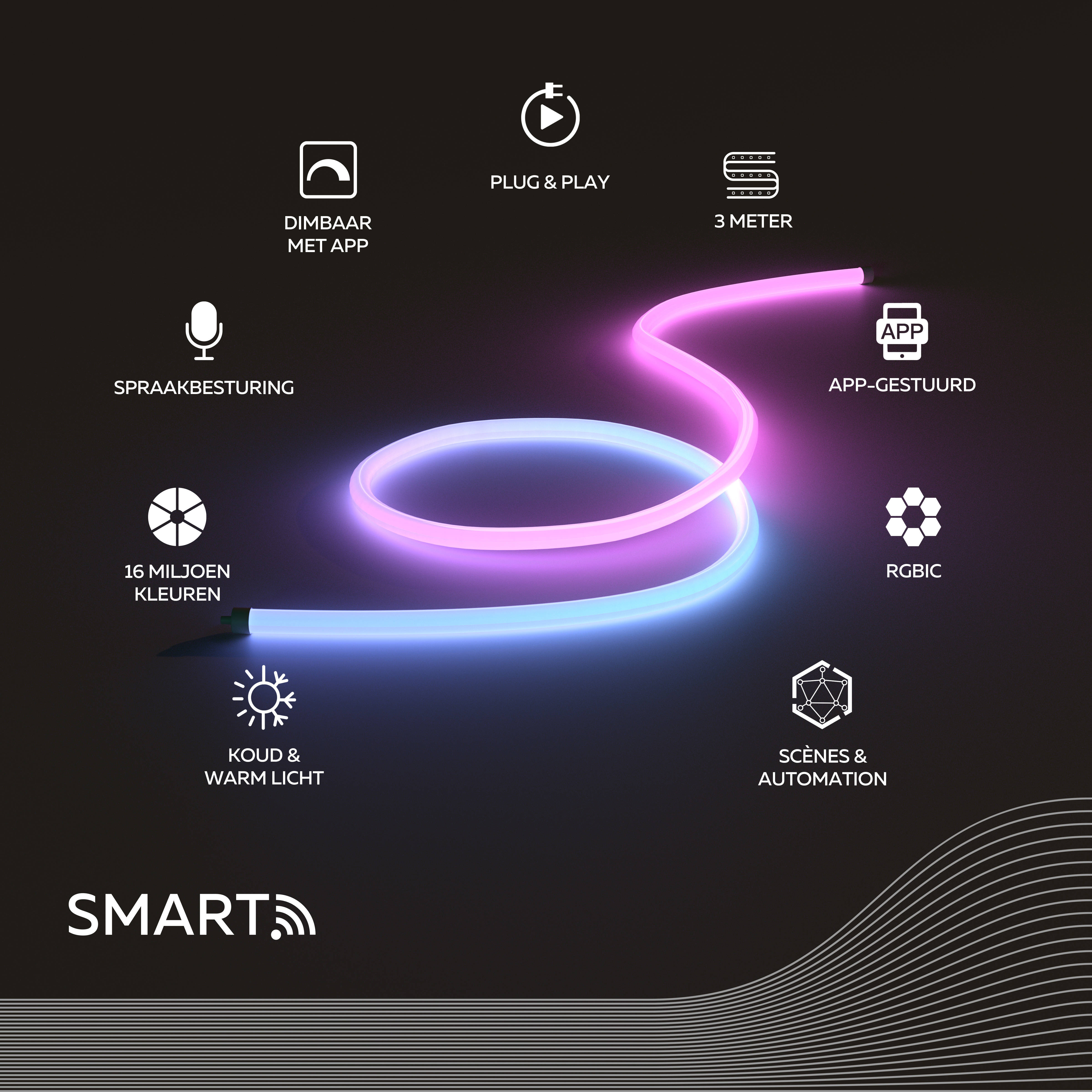 Calex Smart Neon LED Strip - 3M - RGBIC (IP44)