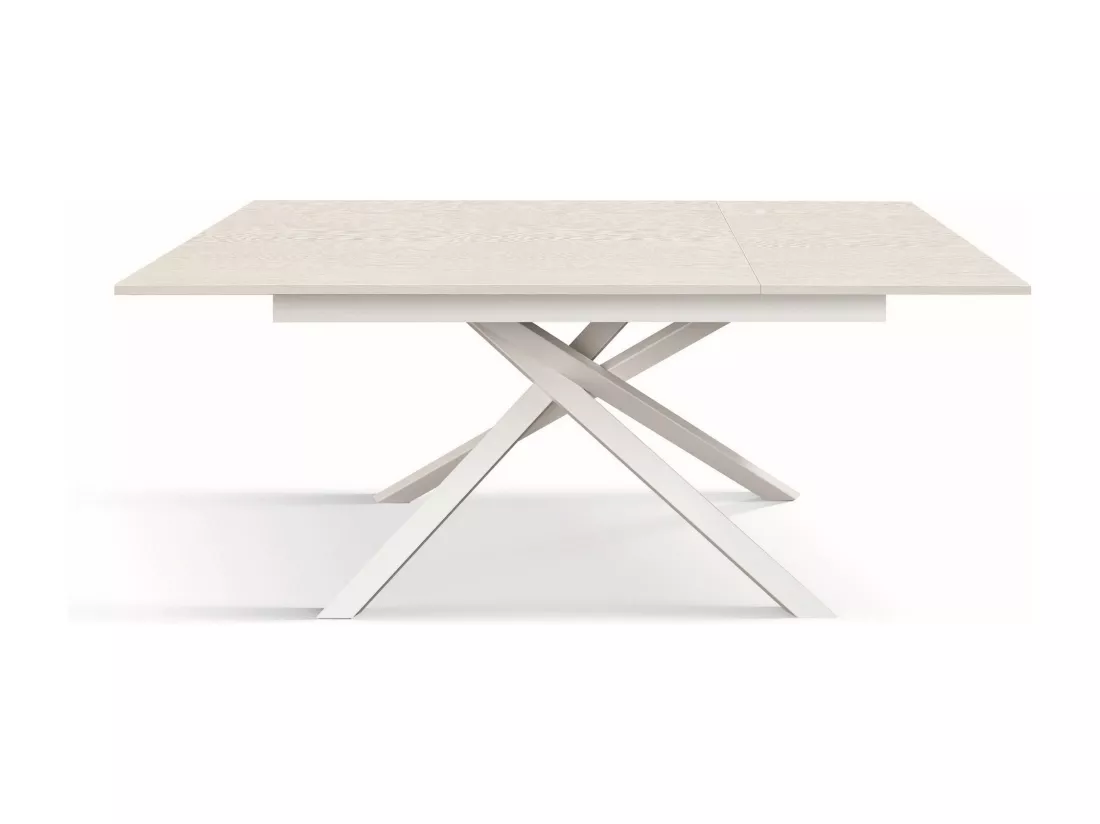 Table en bois, frêne blanc, base blanche, ext.160x90-210x90cm - VOLPAIA
