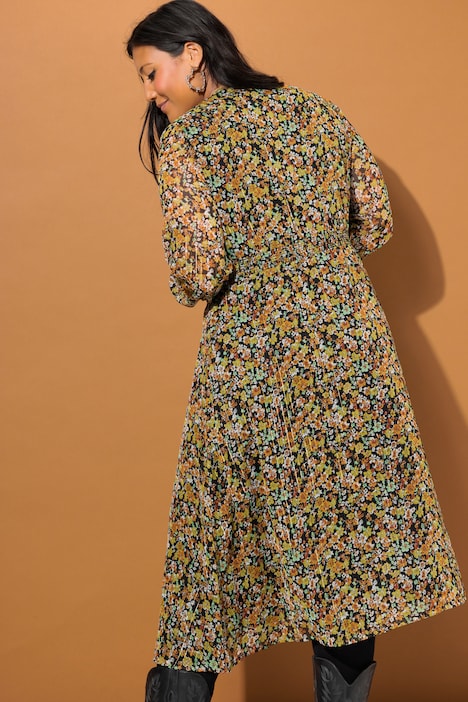 Midikleid, Flower-Minimal, A-Line, elastische Taille