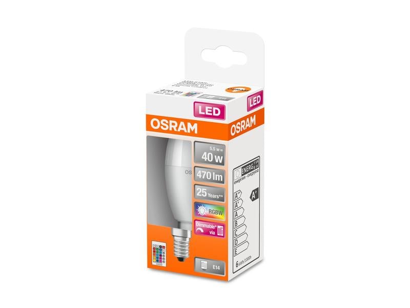 OSRAM Lampe Star, 5.5W, E14, RGBW Warmweiss LED-RGBW-Lampe mit Fernbedienung