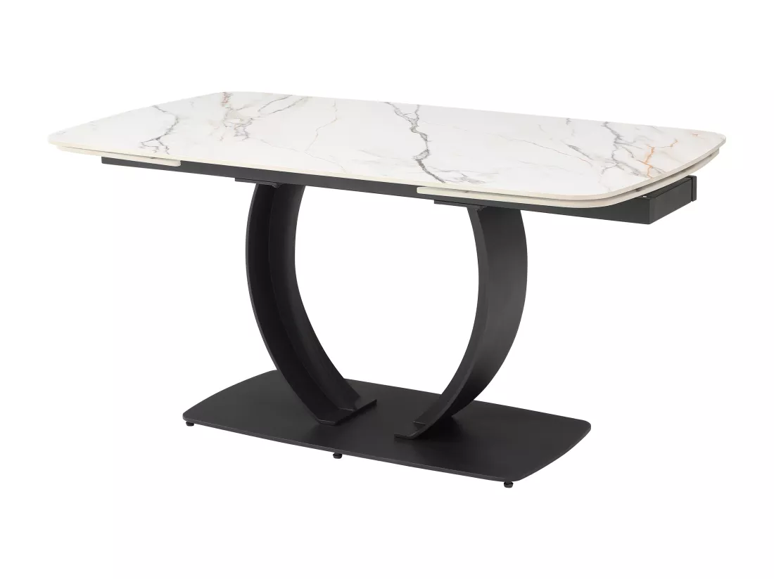 Table à manger extensible 6 à 10 personnes en céramique et métal noir - Effet marbre blanc - OLIFIA de Maison Céphy