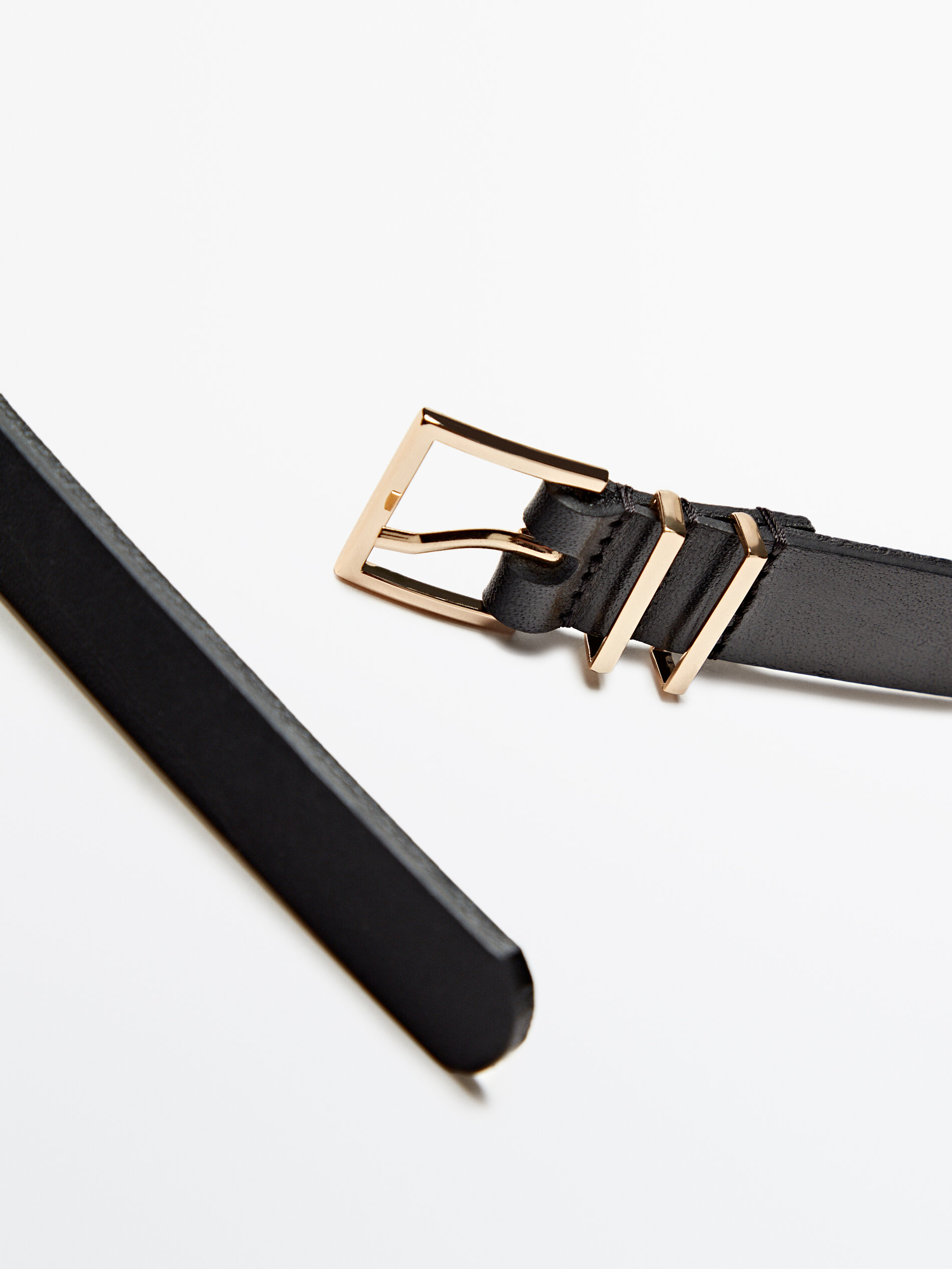 Cinturón piel hebilla cuadrada duplo pasador - NEGRO