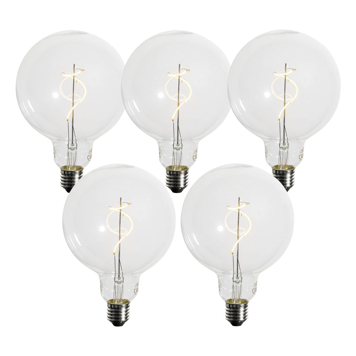 Set van 5 E27 dimbare LED lampen spiraal filament G125 4W 270 lm 2700K