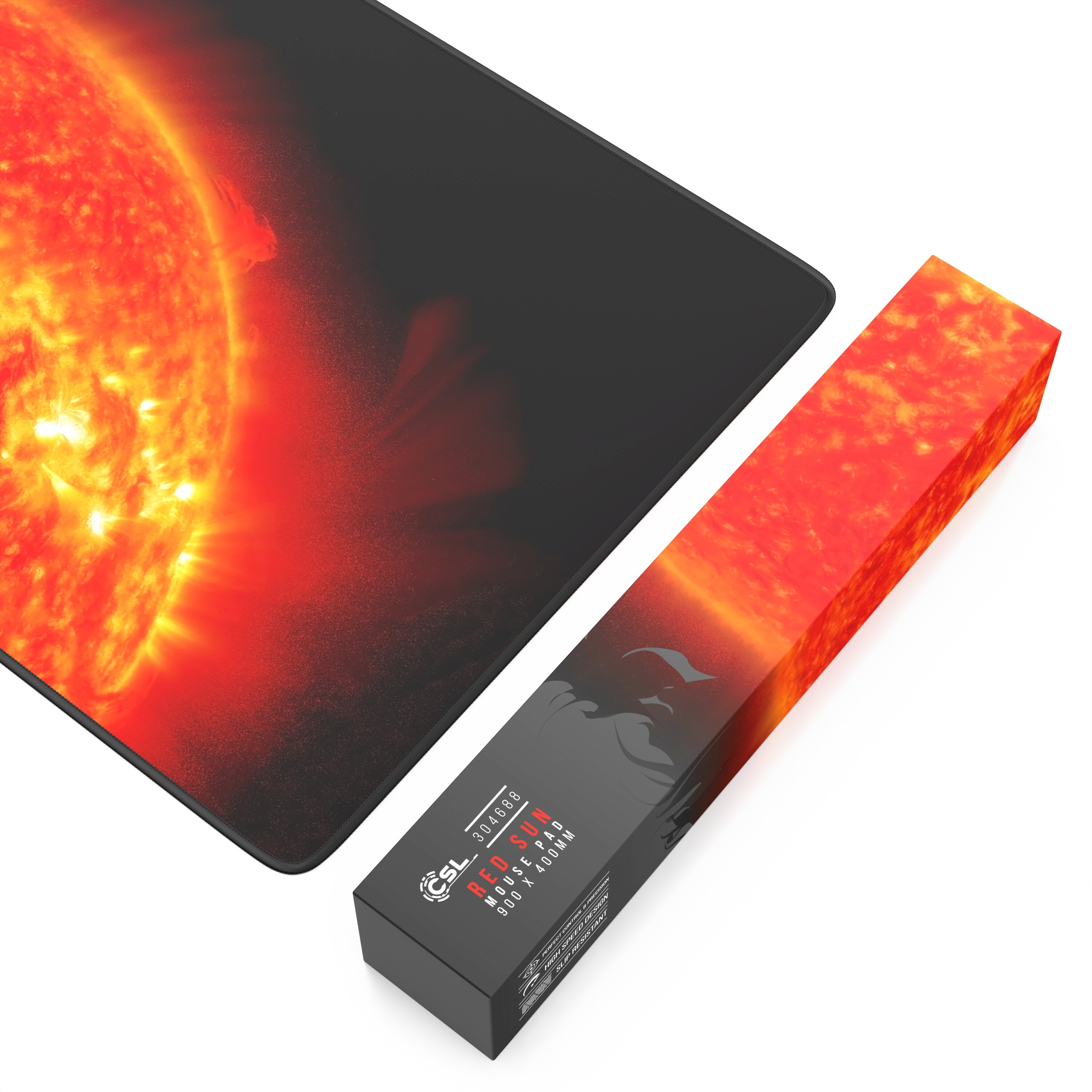 CSL Gaming Mauspad, XXL Schreibtischunterlage 900 x 400mm, Präzision & Geschwindigkeit, Rote Sonne