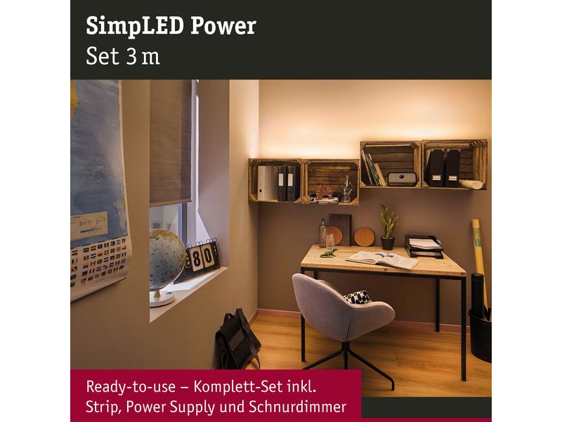 Paulmann LED-Stripe SimpLED Power 3000 K, 3 m Set Beschichteter LED-Streifen mit Schnurdimmer