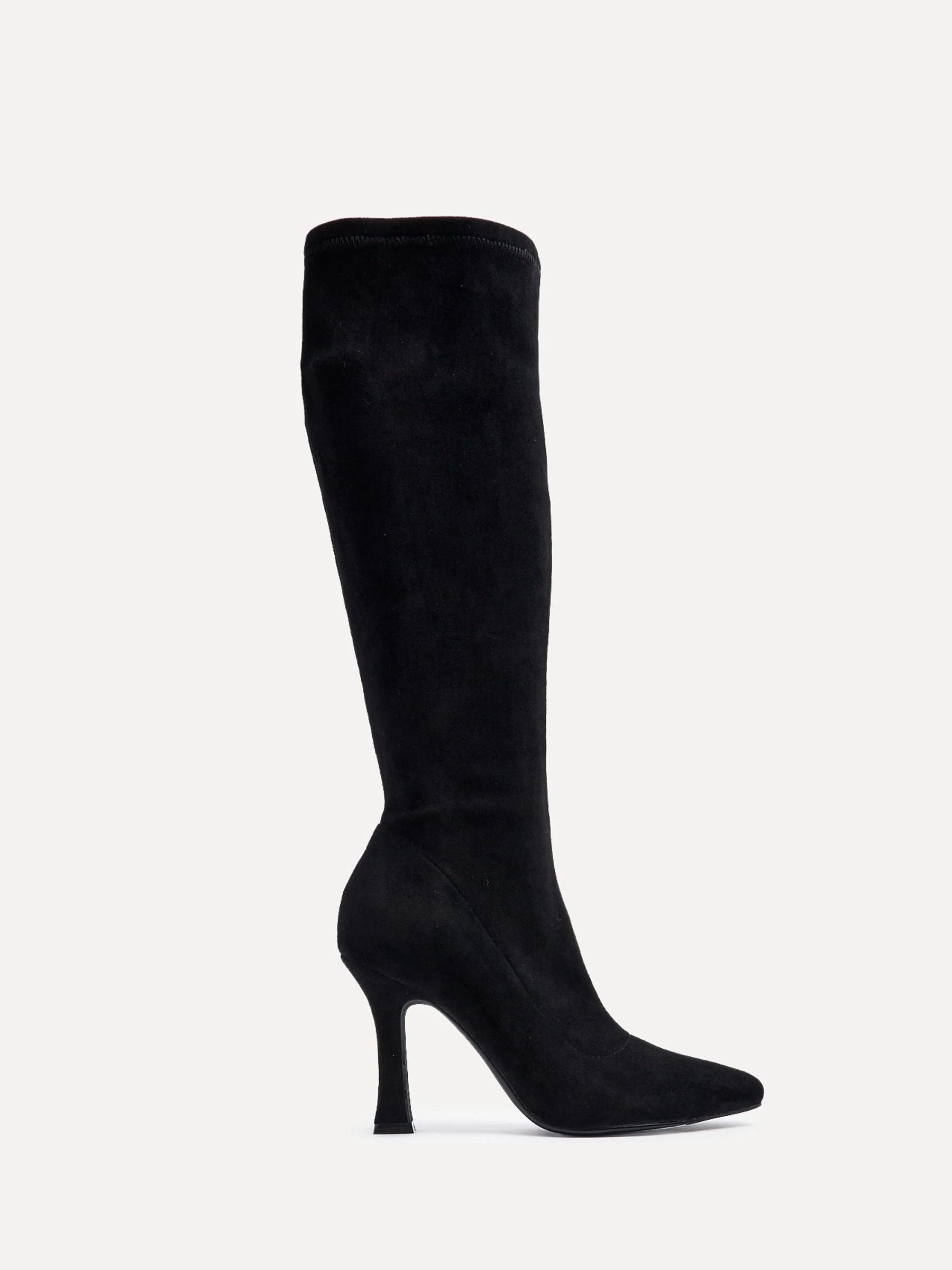 Zwart - Linzi Gabrielle High Leg Stretch Faux Suede Boots