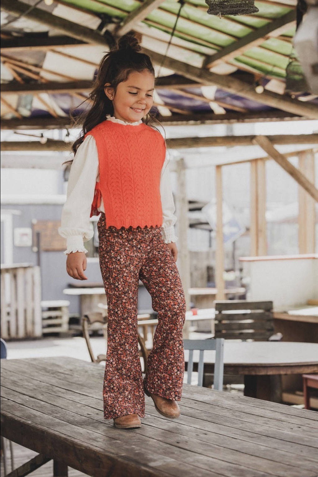 LOOXS gebloemde flared broek oranje