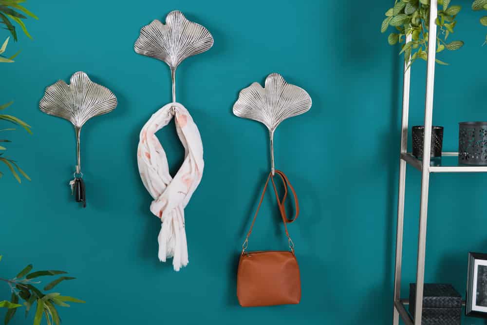 Dekoratives Kleiderhaken 3er Set GINKGO 30cm silber handmade Metall