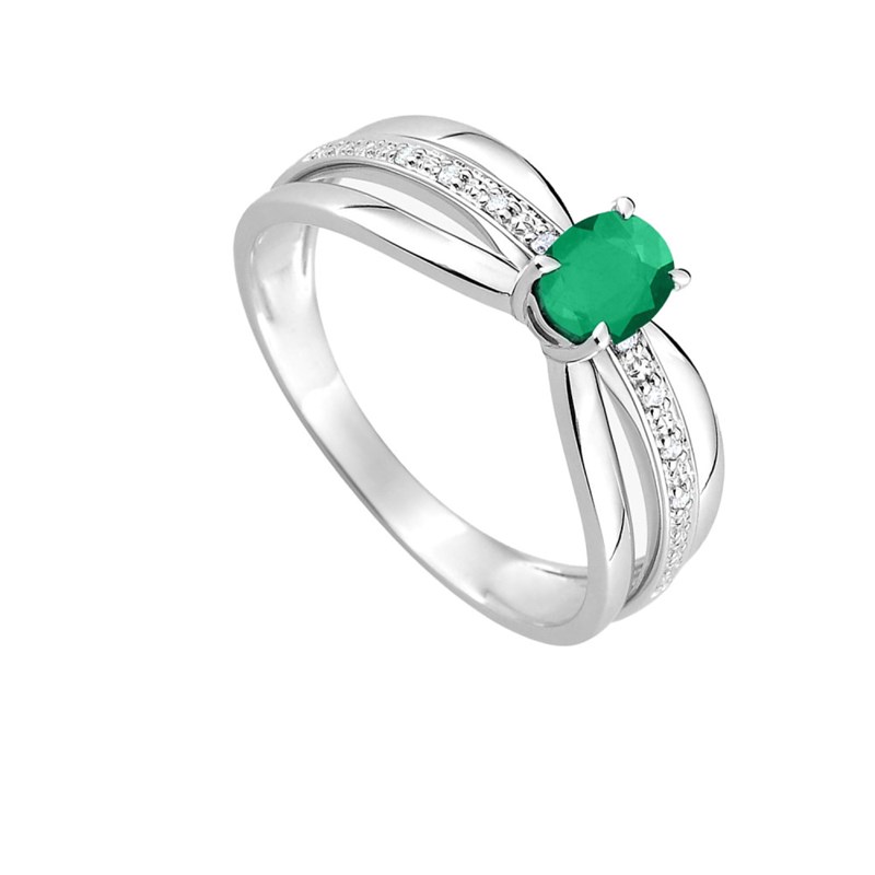 Bague Femme - Emeraude - Or 18 Carats - Diamant 0,03 Carats