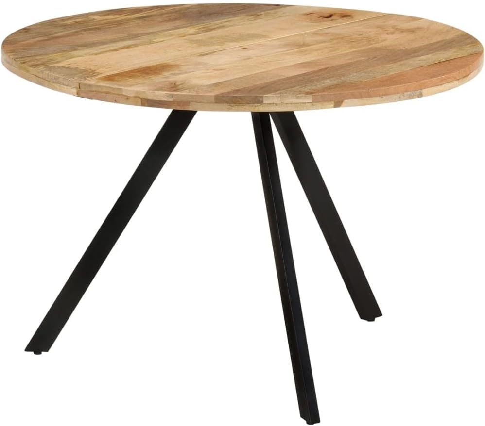Vintage Style Dining Table 110x75 cm, Solid Mango Wood Top with Powder Coated Iron Frame, Kitchen Table for 4, Rustic Farmhouse Dining Room Furniture