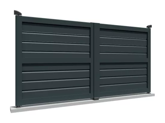 Portail double battant motorisé brise-vue L 3500 x H 1880 mm - Gris anthracite RAL7016ST