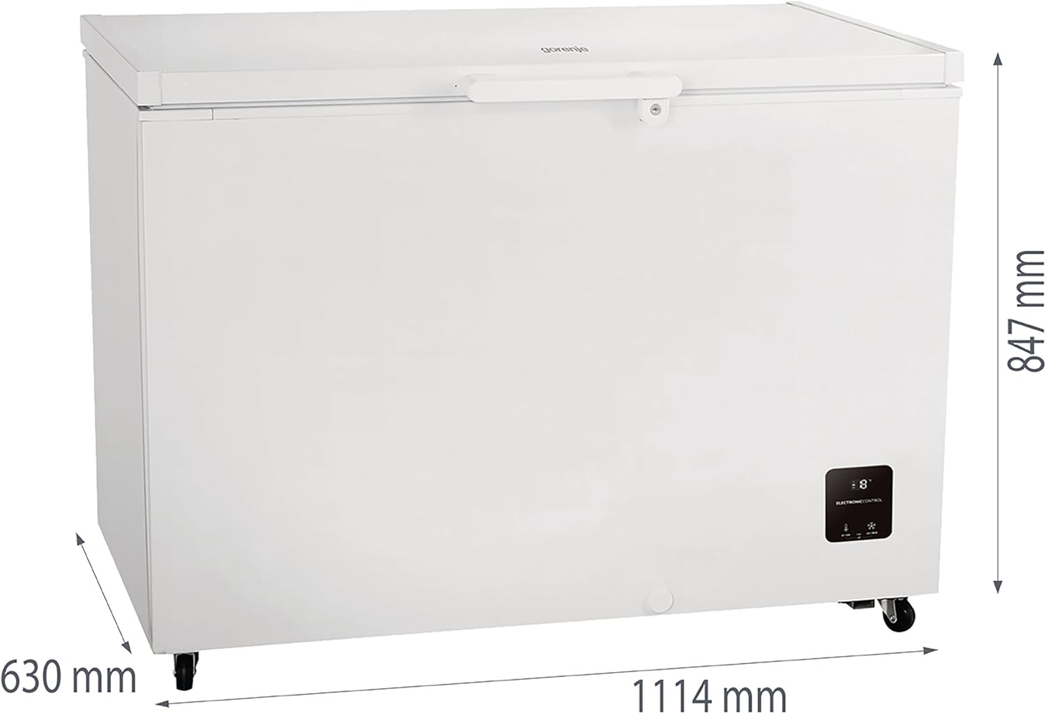 Gorenje FH30DAW Gefriertruhe/Höhe 111,4 cm/Gefrieren 297L/ LED Beleuchtung/Mit Hochleistungsrollen/FastFreeze/Sicherheitsschloss, Weiß